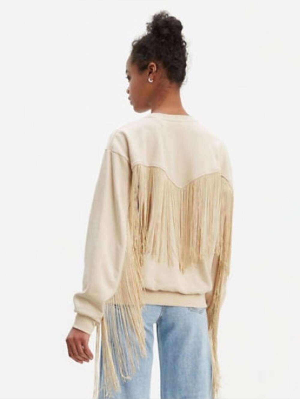 Levi’s Size S Cream Western Fringe Crewneck Sweatshirt